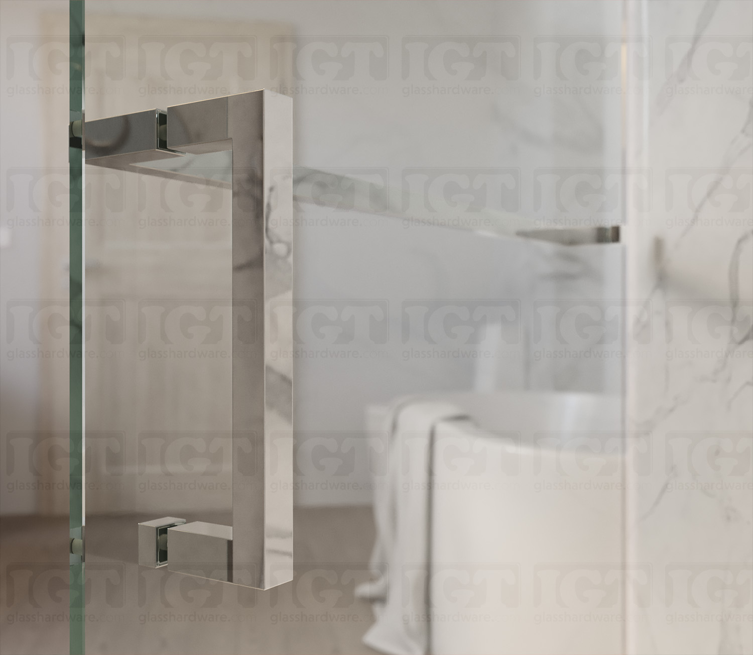 8" Pull & 24" Square Tube Towel Bar - Chrome Finish - Image 5