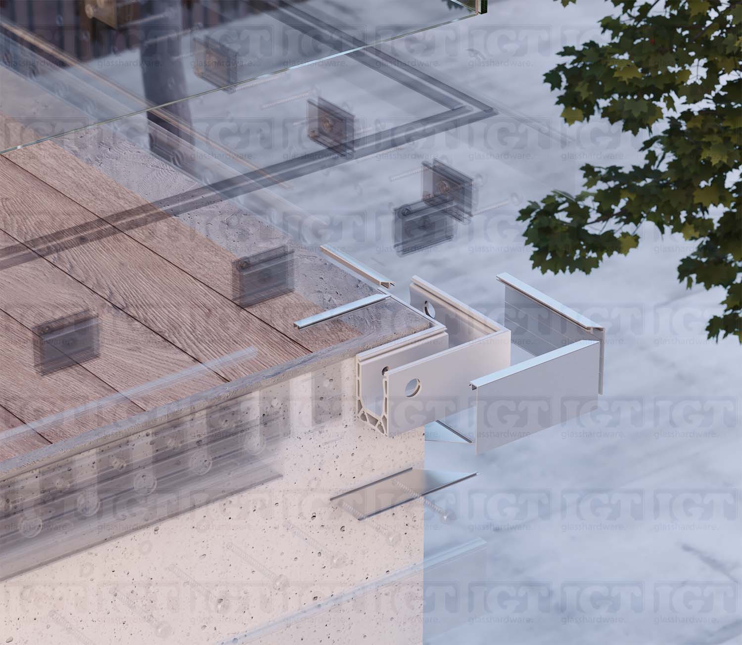 Tilt-Lock™ Base Shoe External 90 Degree Corner for Fascia Mount - Brushed Anodized Silver - Image 3