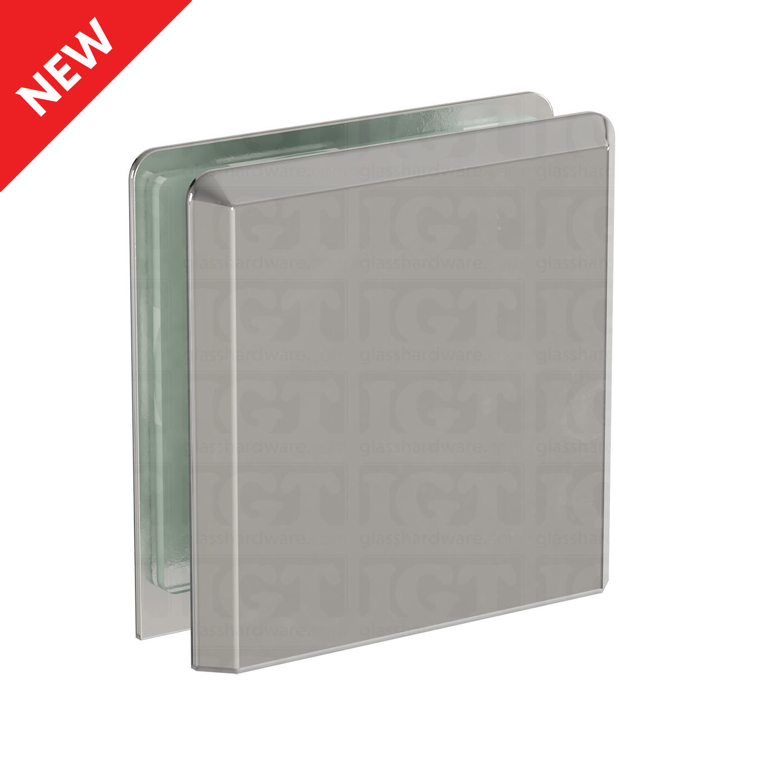 The Oversized Wall-to-Glass Bilboa Clamp in Chrome Polished.
