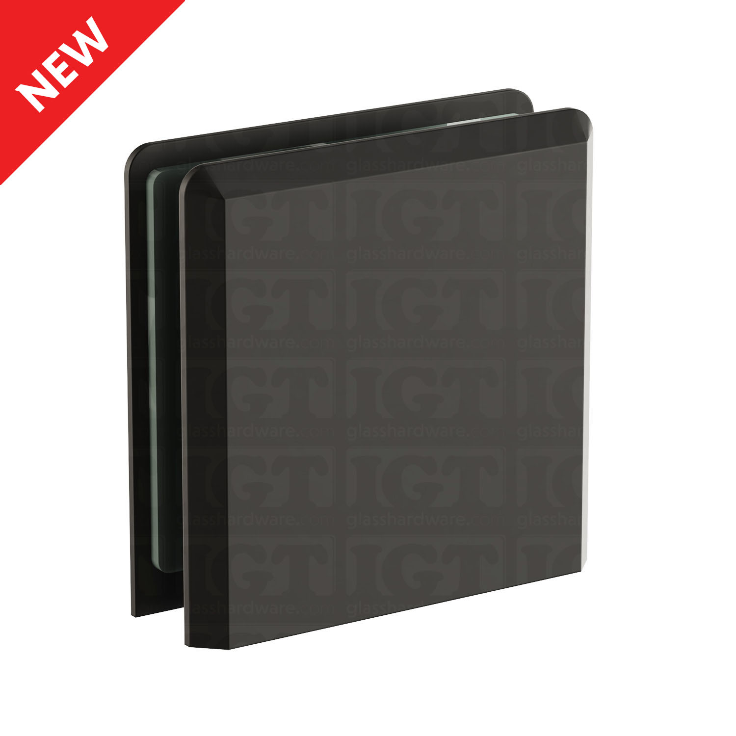 The Oversized Wall-to-Glass Bilboa Clamp in Matte Black.