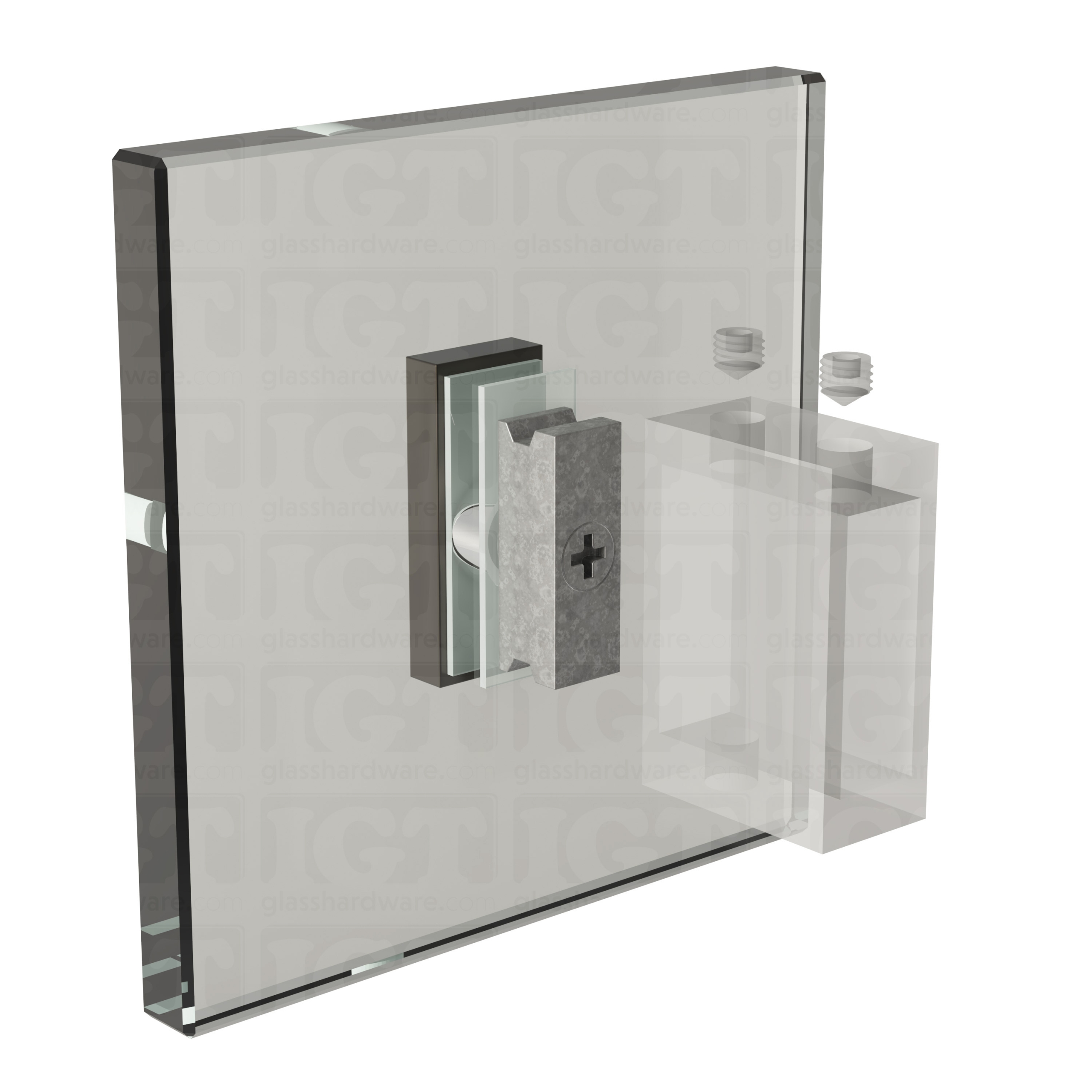 An exploded view of a 90 Degree Connector being fitted onto the sliding system's wall mount fitting. Oil Rubbed Bronze.