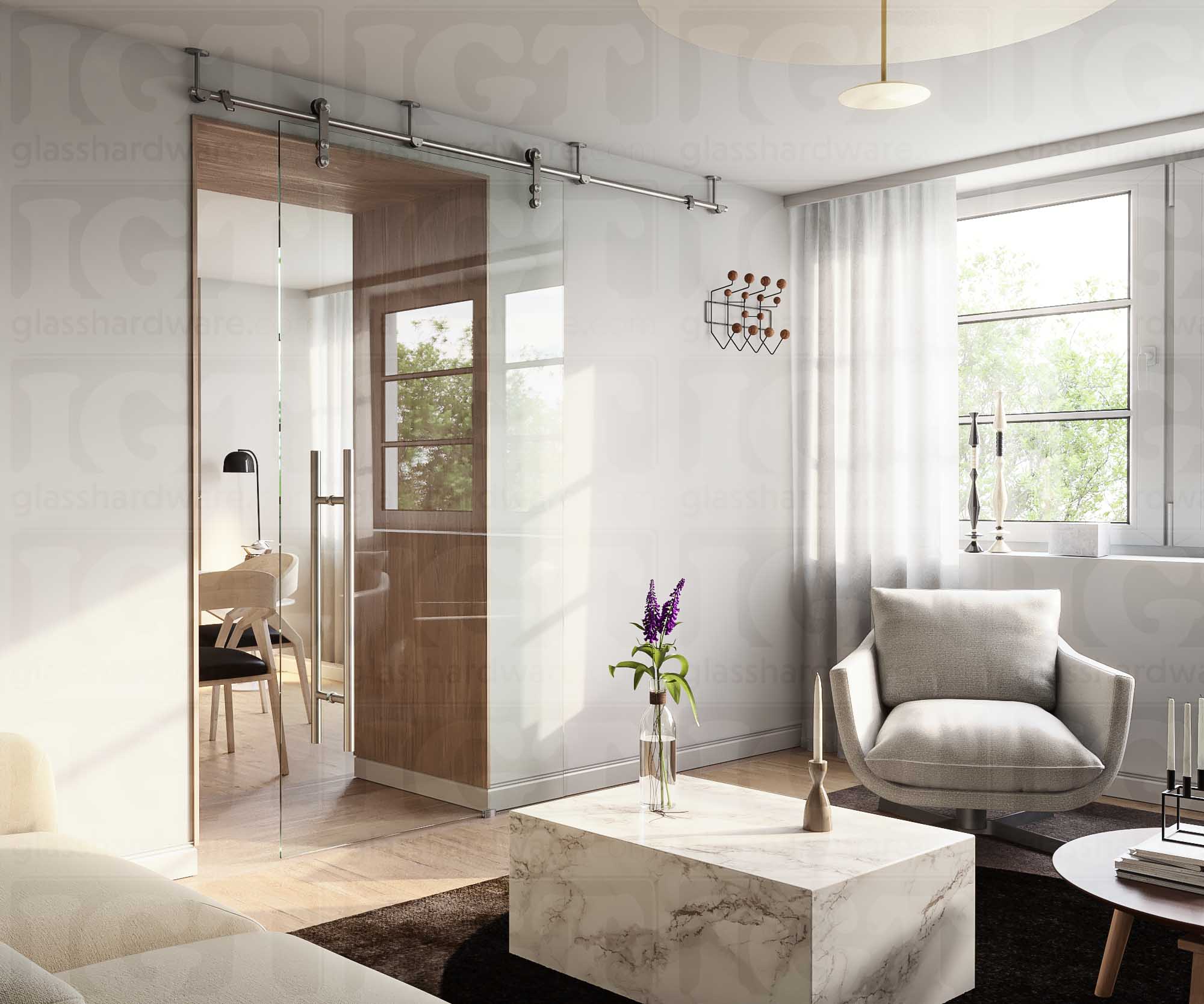 Ceiling Mount Bracket for Barn Door - Brushed Stainless - Image 2