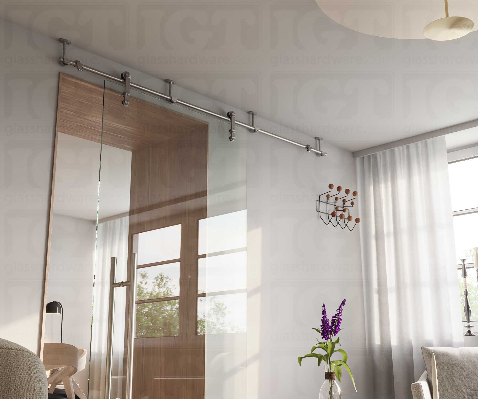 Ceiling Mount Bracket for Barn Door - Brushed Stainless - Image 4