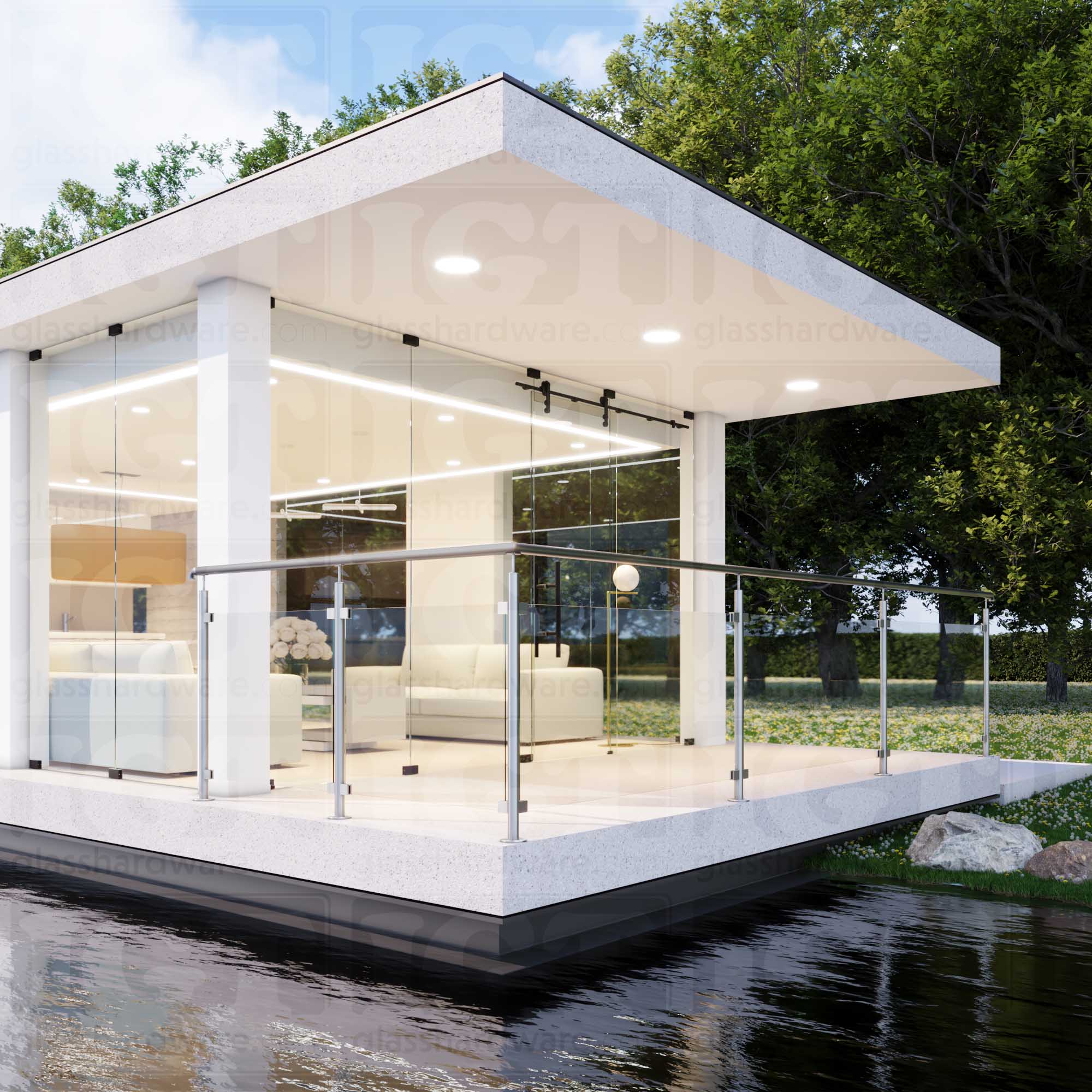 Glass Clamp for Round Post - Brushed Stainless - Image 2