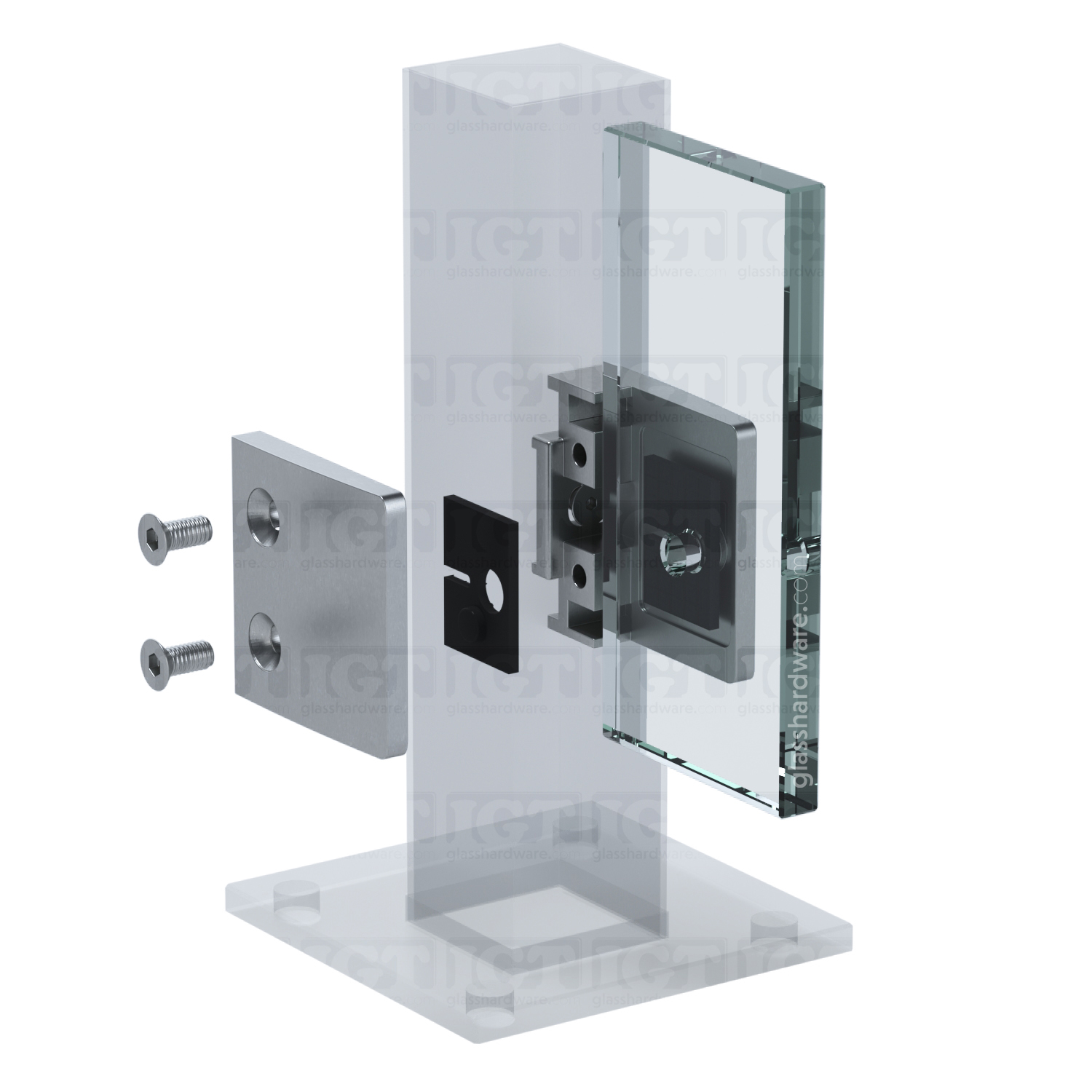 Heavy Duty Glass Clamp (Flat) for  1/2"- 9/16" Glass  - Brushed Stainless - Image 6