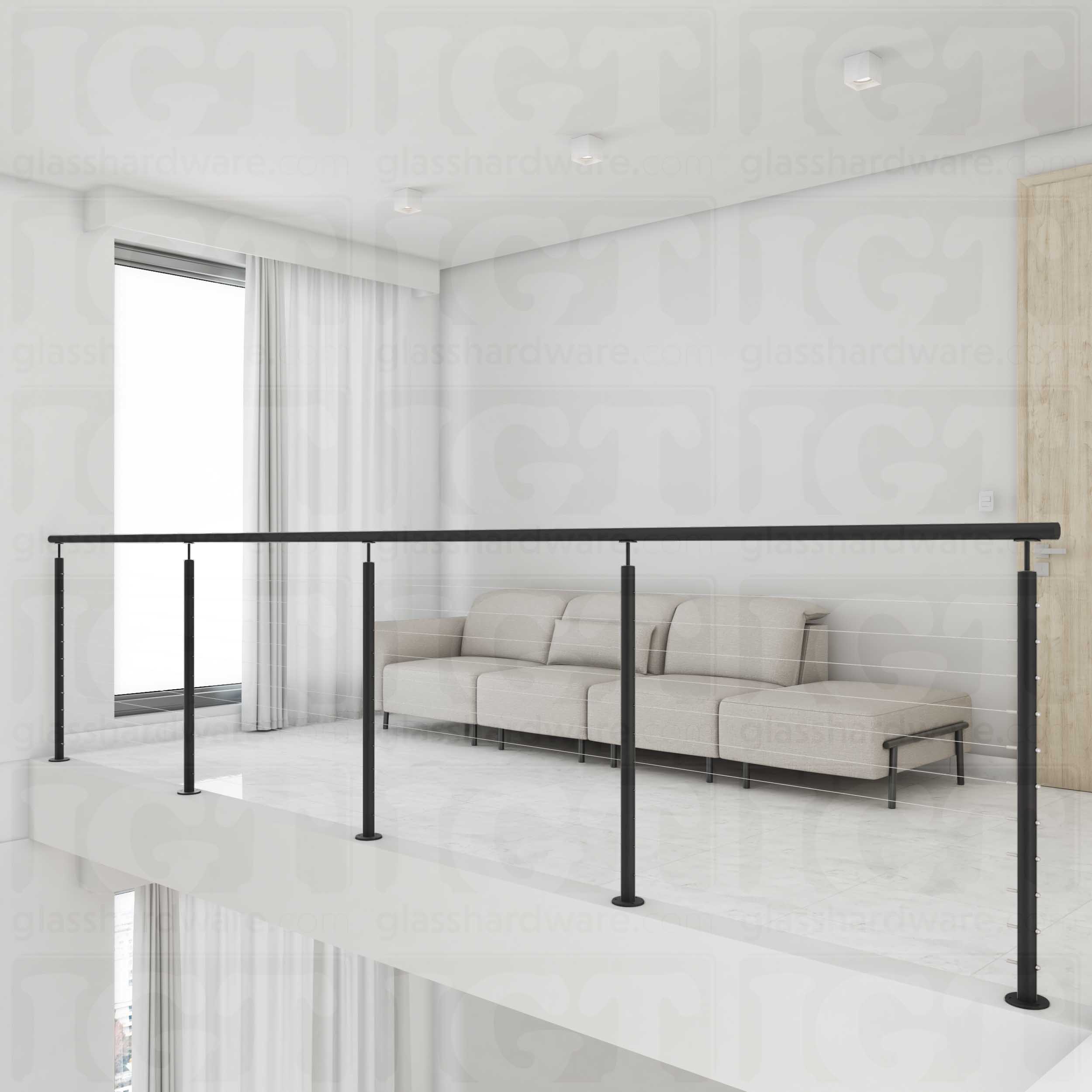 39 1/2″ Round Cable Railing Post - Matte Black - Image 2