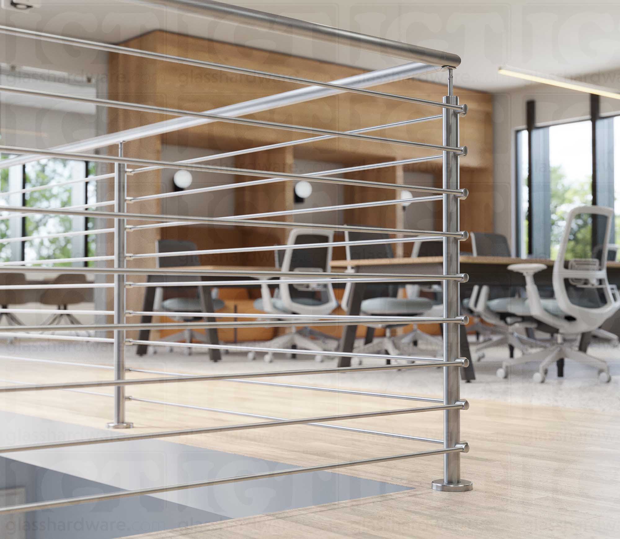 39 1/2” Round Rod Railing Corner Post - Brushed Stainless - Image 5