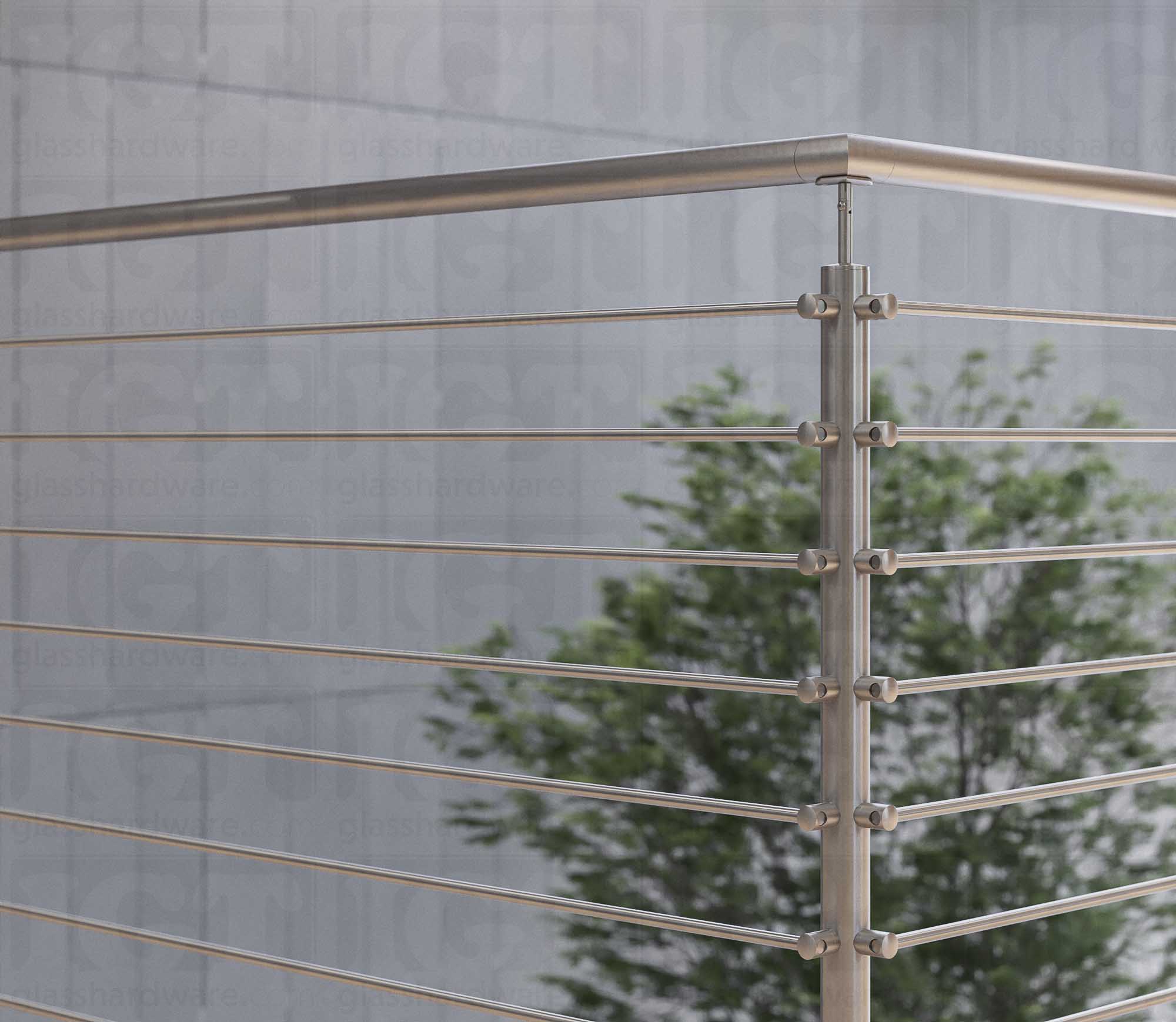 39 1/2” Round Rod Railing Corner Post - Brushed Stainless - Image 3