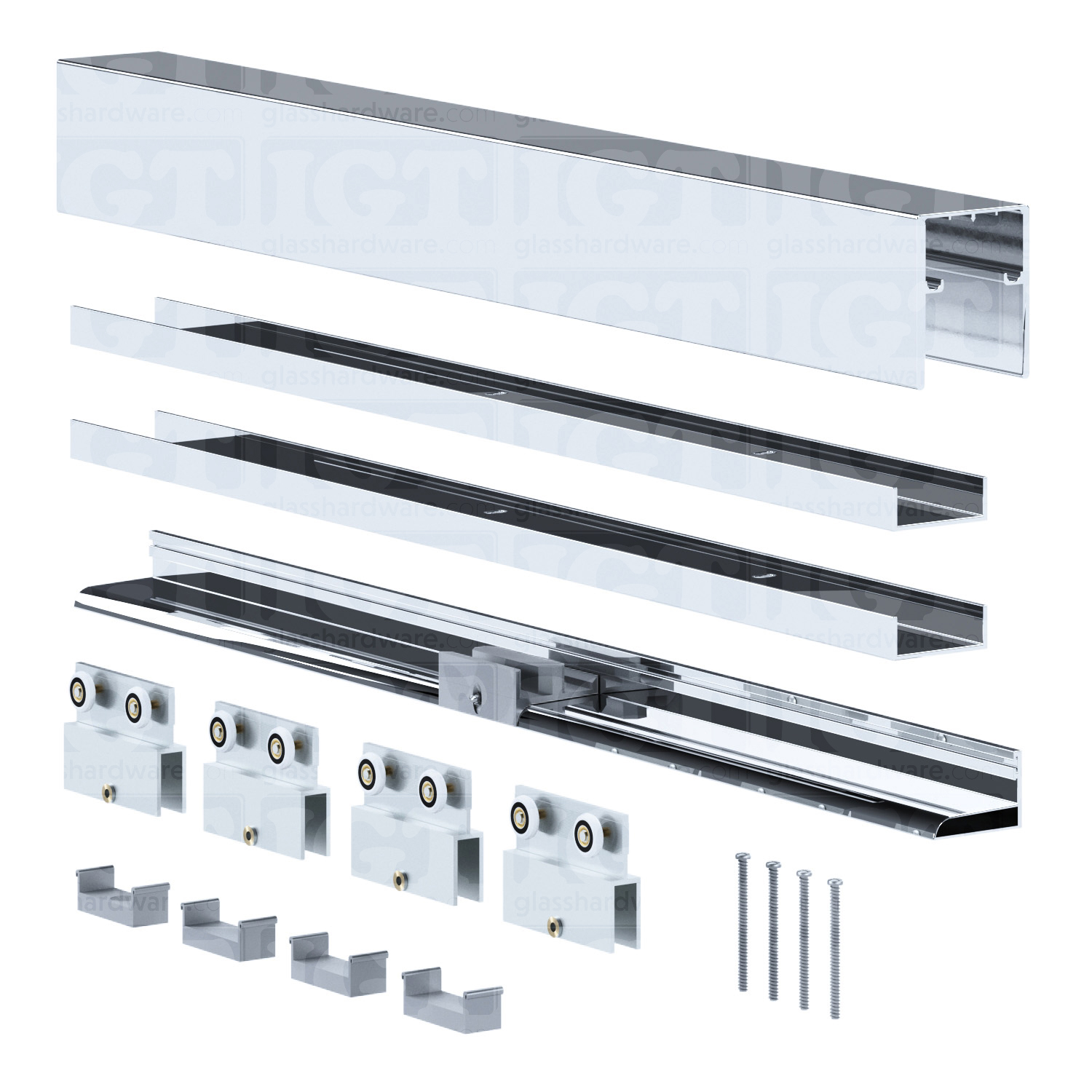 62″W x 64″H Bypass Sliding System - Chrome Polished