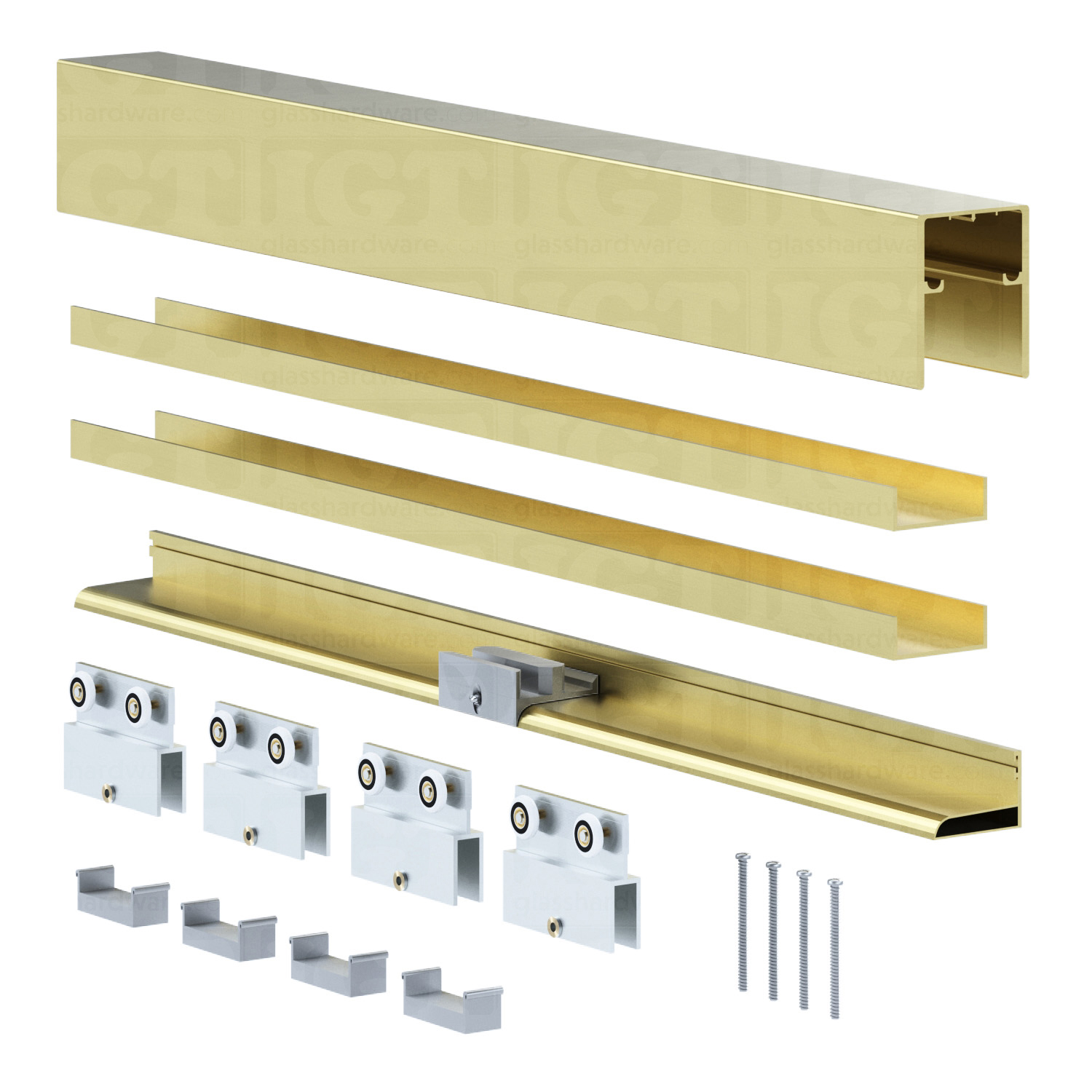 62″W x 64H″ Bypass Sliding System - Gold Brushed